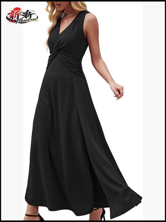 Dresses & Skirts - V-Neck Sleeveless Formal A-Line Midi Dress with Ruffle